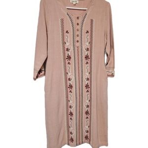 Womens Hidden Alley Soft Pink Embroidered Dress Linen Cotton Pockets Size Small